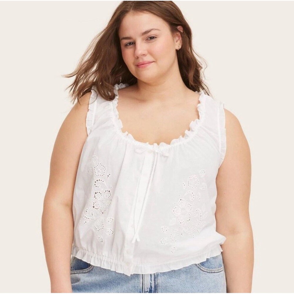 Parke x Target Women's Shell Tank Top Cream 1X NEW Eyelets 100% Cotton Summer